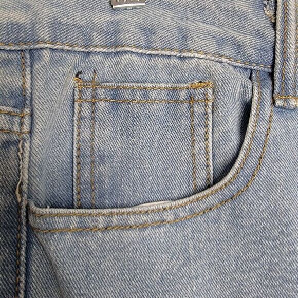 Zaful Butterfly Embroidered Jeans Size 38 Denim Destressed Blue Pockets 38x32 - Picture 8 of 10